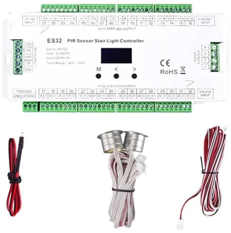 Xnuiasqe Controller di Luce Delle Scale Interno 32CH Sensore PIR Light Light Controller 2CH RGB Pixel SPI LED Strip Dimmer 5V-24V