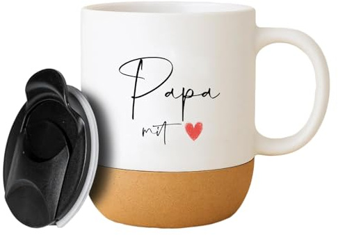 Papa Tasse mit Deckel, Papa Kaffeetasse Geschenk zum Geburtstag Vatertag Weihnachten für Vater Männer, Vatertagsgeschenk, Keramik 400ml