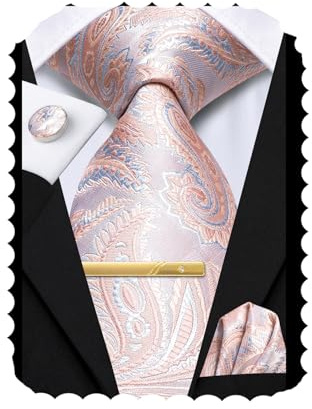 Hi-Tie Seidenkrawatten für Herren und Clip-Pin Einstecktuch Manschettenknöpfe Set Rot Blau Grün Schwarz Formelle Krawatte