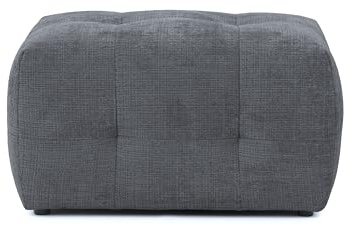 Moderner Polsterhocker mit raffinierten Steppungen und Wellenunterfederung, B87/T68/H46 cm, zu passendem Sofa, angenehm weicher, strapazierfähiger Chenille-Bezug in Grau / 21058