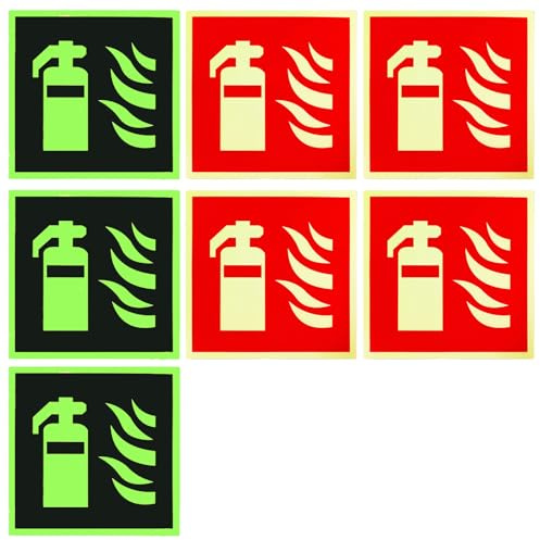 7 Pièces Panneau Extincteur Photoluminescent 15×15 cm Autocollant | Plaque PVC Sécurité Incendie Lumineuse, Signalisation ISO 7010, pour Bureau, Commerce, Appartement, Hôtel et Bateau