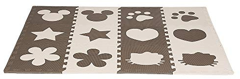 XDAILUYYDS Eva Puzzlematte Kinder Krabbelmatte 33×32cm Beige/Kaffee | BPA-frei | Anti-Rutsch|mit Randstreifen |12-teilig | für Kinderzimmer Bodenschutz