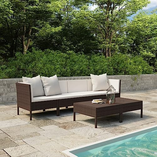 HGFDCBK 6-TLG. Garten-Lounge-Set mit Auflagen, PE Rattan Sitzgruppe, braunes Polyrattan über pulverbeschichtetem Stahlgestell, modulares Design mit Couchtisch, pflegeleicht