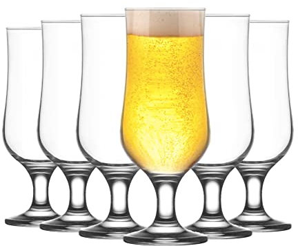 LAV 6x Clear 385ml Nevakar Craft Beer Glasses - Small Tulip Shaped Lager Ale Cider Drinking Half Pint Glass Goblet Cup Set with Stem
