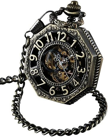 ShoppeWatch Reloj de Bolsillo para Hombre con Cadena | Reloj de Bolsillo Antiguo Cuerda Manual con Movimiento Mecánico Clásico | Steampunk Pocket Watch PW221