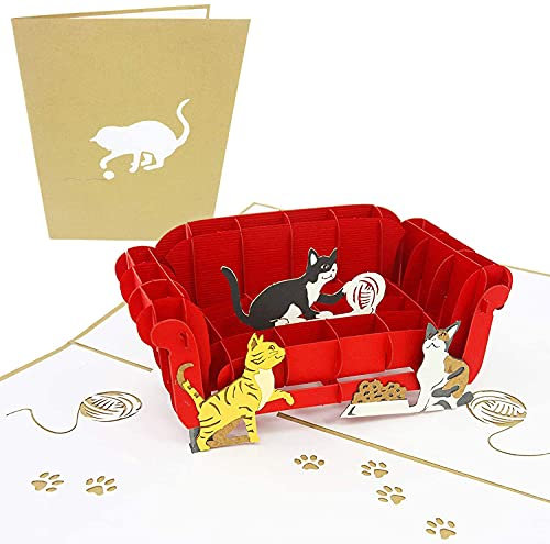 PopLife Cards Katzen auf der Couch spielen Pop-up Grußkarte