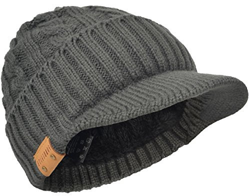 Plaid Newsboy Strickmütze mit Visier Winter Warm Mütze für Herren B322 (Kabel-Grau)