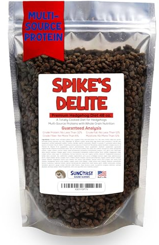 Suncoast Sugar Gliders Spike's Delite Premium Hedgehog Diet Food - High Energy Protein, Vitamins & Minerals, Natural Cooked Kibble, Complete Nutrition for Baby, Growing & Breeding Hedgehogs - 3 lbs