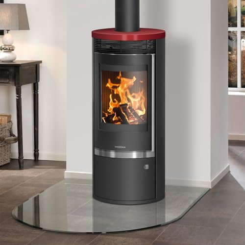 Oranier 5793 55 Rota Top 2.0 Kaminofen Stahl Schwarz mit Abdeckplatte Keramik Bordeauxrot / A+