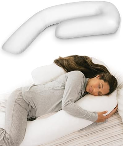 MedCline Cuscino terapeutico a forma di J per chi dorme sul fianco | Cuscino regolabile in memory foam, a forma di J per collo, schiena e fianchi, fodera lavabile, 55,9 x 127 x 15,2 cm