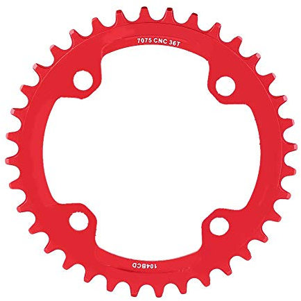 Fahrrad Kettenblatt, 32/34/36/38T BCD 104 Aluminiumlegierung Mountainbike Stahl Single Crank Kettenblatt Fahrrad Ersatzteile(36T-rot)
