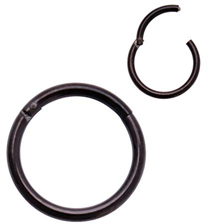 4youquality Surgical Steel Nose Ring Septum Clicker Hinge Segment Ear Helix Tragus Ring Hoop Nose Rings (Black, Size 1.0 * 10mm Large)