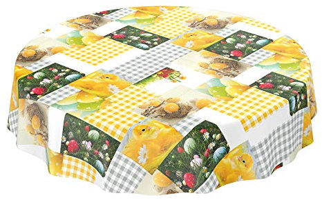 Wachstuchtischdecke abwaschbar Garten Tischdecke Wachstuch Rund Oval Eckig Indoor Outdoor Ostern Osterei Karo Küken Rund 140cm