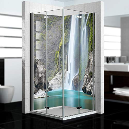 Dedeco - Dos de douche d'angle imperméable motif : cascades V15, 2x 90x200 cm, remplacement de carrelage pour salle de bain, comme paroi décorative, revêtement mural en aluminium