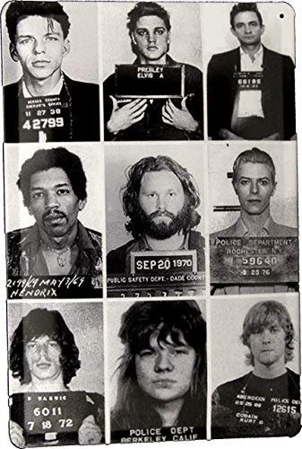 Tin Sign Blechschild 20x30 Verbrecher Foto Mugshot Presley Hendrix Cobain Cash Bowie USA Police Wanted