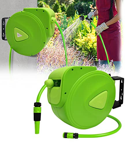 LZQ Schlauchtrommel Gartenschlauch mit Handbrause Schlauchabroller 18m + 2m Schlauch - Schlauchaufroller 3/4 Anschluss Automatischer Schlauchbox 180°schwenkbar für Garten, Bewässerung, Autowäsche