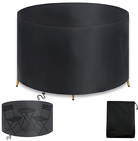 WXQOZLY Gartenmöbel Abdeckung,120x100cm Rund Schutzhülle für Gartentisch，Abdeckhaube Schutzhülle Abdeckplane für Gartenmöbel,420D Oxford Gewebe Wasserdicht, Winddicht,UV-Beständiges-Schwarz