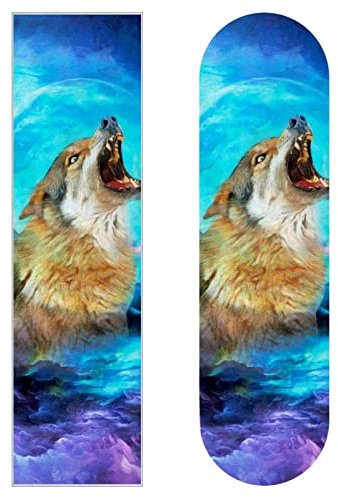 Bunte Galaxie Wolf Skateboard-Griptape, Schleifpapier, Longboard-Aufkleber, Scooter, Deck, Sandpapier, 2 Stück