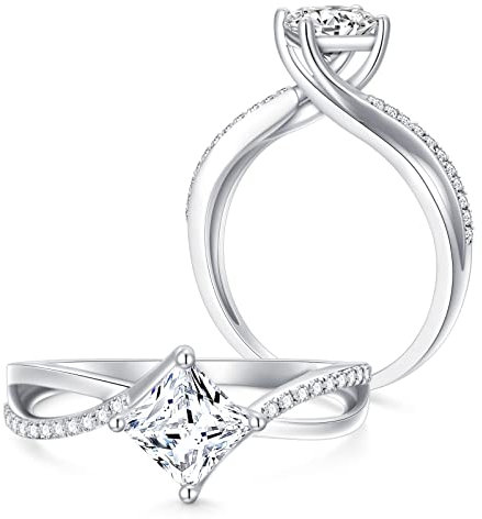 Molioaki Verlobungsring Damen 9 Karat (375) Weißgold Diamant Ring Brillantschliff 5A Zirkonia Ring 1.15kt Weißgold Ring Damen mit CZ-60