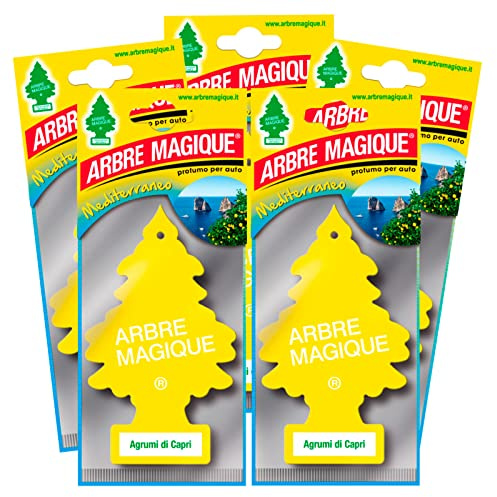 Arbre Magique Mono, Profumatore Auto, Fragranza Agrumi di Capri, Profumazione Agrumata e Fresca, Durata fino a 7 Settimane, Made in Italy, Confezione da 5 Pezzi