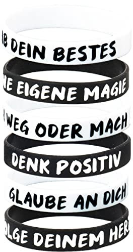 LOY Loops Motivationsarmbänder auf Deutsch Inspirierende Silikon Armbänder 6-teilig Armbandset für Herren,Damen, Sport-Party-Dekoration-Geschenk, mit Geschenkbox. Motiv: Motivation