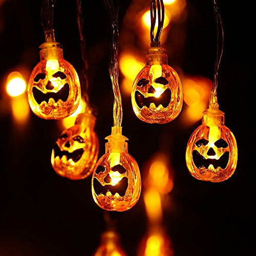 NEXVIN Halloween Dekoration Lichterkette 2M 20 LED 3D Orange Kürbis Lichterkette Batterie für Allerheiligen, Außen & Innen, Halloween Deko
