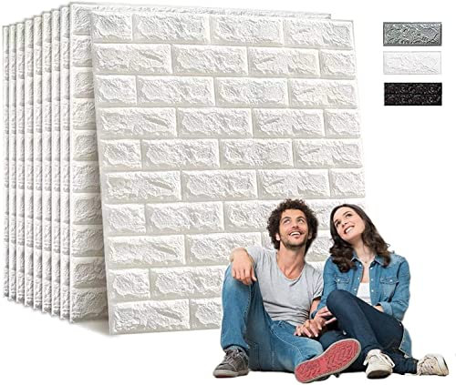 Edihome, Papel Pintado Pared, Paneles Decorativos 3d, 77x70cm, 40 piezas, Autoadhesivo, Efecto Ladrillo de Piedra, de Poliuretano, para Cocina, Dormitorio, Salón (40 Unidades, Blanco)