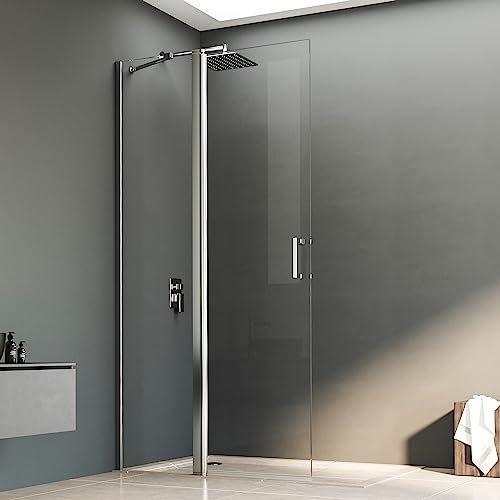 Walkin Dusche 96x185cm Walk in Dusche Pendeltüren Duschabtrennung mit Festelement Schwingtür Walk in Duschwand Duschtrennwand 6mm NANO Glas, Montage auf Duschewanne oder Fliese