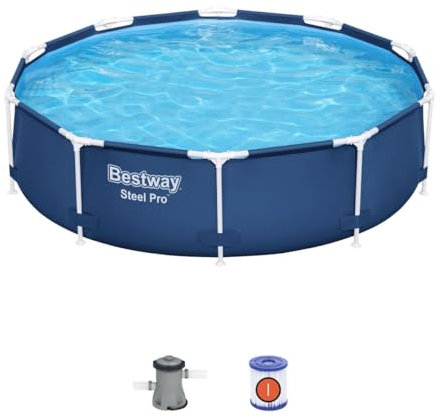 Bestway Steel Pro Swimming Pool Set | Above Ground Round Paddling Pool, 10’ X 30”
