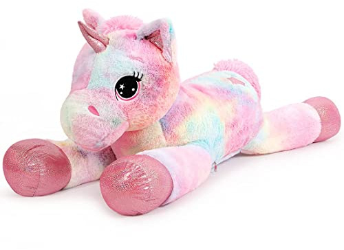 SNOWOLF Peluche Géante Licorne Grand Jouet en Peluche Oreiller en Peluche Grand Cheval en Peluche Peluche Licorne Multicolore Cadeau pour Enfants Filles Garçons, Saint Valentin, Noël(Rose,110cm)