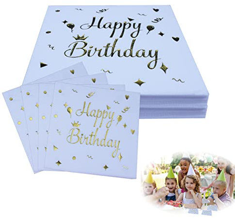 Servietten Happy Birthday,Servietten Geburtstag Gold gepunktet, Happy Birthday Servietten Mädchen Tischdeko Geburtstag, Hochwertige Papierservietten,Mädchen Geburtstag Party Deko Supplies
