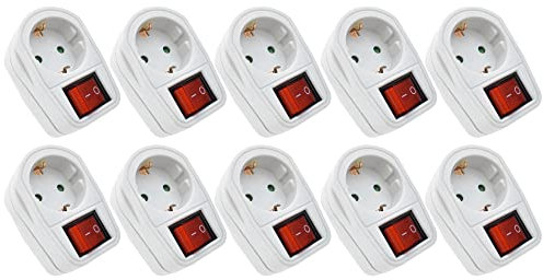 10 Steckdosenadapter mit Schalter inkl. Kindersicherung schwarz (spart Strom und schont die Umwelt)