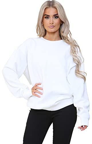 BRAND KRUZE Womens Oversized Long Sleeve Sweatshirt Ladies Soft Sweat Jumper KZLSW132 SWEAT OFF WHITE L