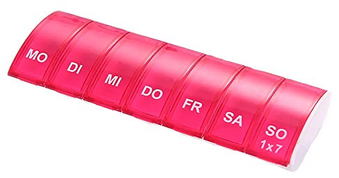 Wöchentliche Pillendose Organizer, ABS 7 Tage 1 mal Reise Tablettenspender Aufbewahrungskoffer für Medizin, Vitamin und Lebertran (Rot)