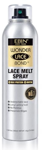 EBIN NEW YORK Wonder Lace Bond Lace Melt Aerosol Spray Silk Protein + Biotin | Extra Firm Hold Wig Adhesive Spray | Moisturising Natural Finish | 180 ml