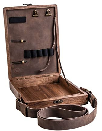 Writers Messenger - Caja de madera A5 para herramientas y cepillos, multiusos, bolsa de hombro de madera de nogal, juego de creatividad artística en caja de madera para pintores
