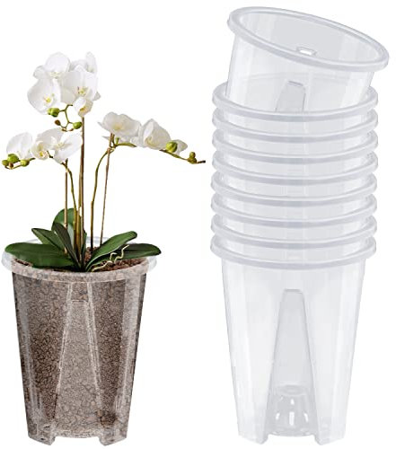 FESSOSKO 10 Stück Orchideentöpfe, Transparente Kunststoff Pflanztöpfe Transparente Kunststoff Orchideen Pflanztöpfe Orchideentopf transparent aus Kunststoff mit Abflusslöchern für Indoor Outdoor