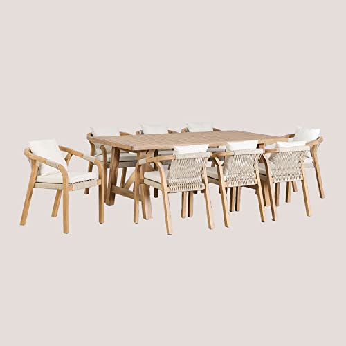 SKLUM Set aus rechteckigem Tisch (200x100 cm) und 8 Gartenstühlen aus Akazienholz Dubai Gardenia Weiß
