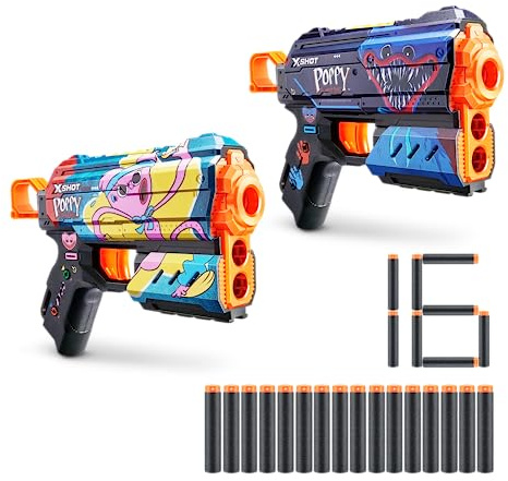 ZURU X-Shot Skins Flux Poppy Playtime Dart Blaster 2er Pack - Jumpscare + Kissy, 16 Darts