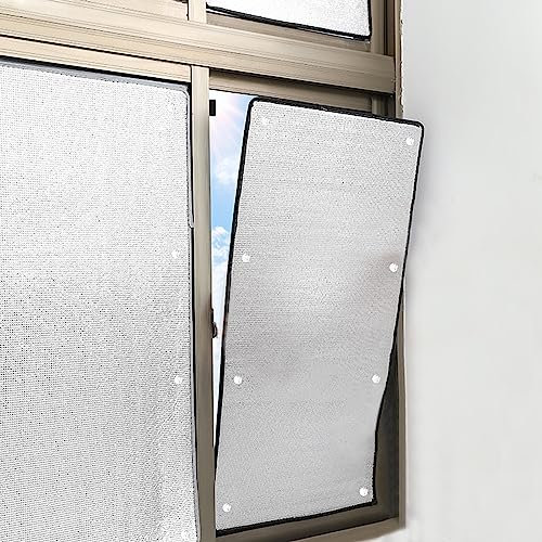 Película de Ventana Reflectante al Calor,Película Aislante de Aluminio Doble de 8mm de Espesor,Película de Protección Solar Anti UV,Película de Privacidad para Ventanas Vidrio (50x150cm/20''x59'')