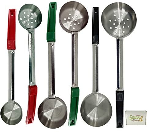 Stainless Steel Portion Control Serving Spoon Perforated & Solid 6-Piece Combo Set 2oz, 4z, 6oz