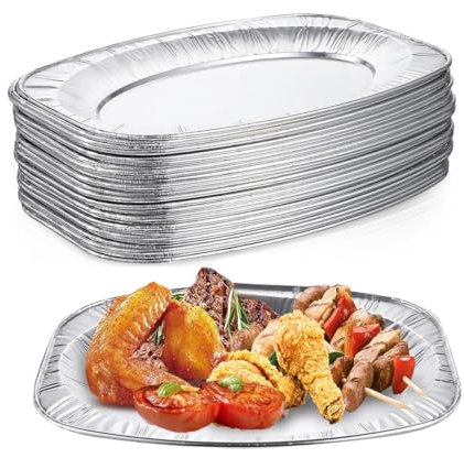Best House Large Aluminium Foil Serving Platters, Oval Aluminium Foil Food Containers Serving Trays Dish (L 54.7 X W 36 X H 3 CM) (Pack of 10)