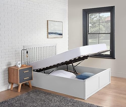 Home Treats Kingsize-Bett mit Stauraum, Weiß, Holz, 152 cm, King, zum Aufklappen unter dem Bett, ohne Matratze