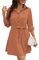 FANCYINN Robe Chemise Femme Manche Longue Robe à Carreaux Casual Hiver Tunique Blouse Mini Robe Marron L