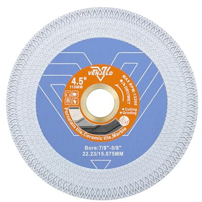 VENJELD Disque Diamant Carrelage 115mm - Coupe et Meulage pour Céramique Porcelaine Carreaux Marbre Pierre Artificielle, Revêtement des Deux Côtés 10/20mm Diamant