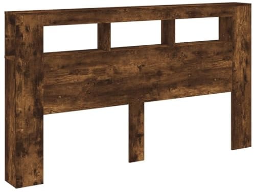 vidaXL Tête de Lit à LED, Panneau avec Rangement, Accessoire de Lit, Tête de Cadre de Lit Chambre, Chêne Fumé 180x18,5x103,5cm Bois d'Ingénierie