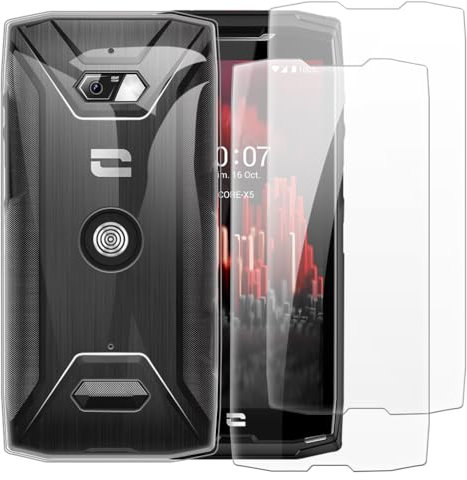 Lot de 2 Verres Trempés + Coque TPU Compatible avec Crosscall Core-X5, Ensemble Antichoc avec Protection d'Écran et Étui Souple (Transparent)