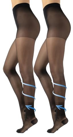 CALZITALY PACK 1/2 Paires - Collants de Contention avec Compression Forte 10 mm/Hg, S, M, L, XL, XXL, 3XL, 4XL | 70 DEN | Made in Italy (M, 2 X Noir)