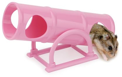 Hypeety Hamster Plastic Seesaw Tunnel Toy Hamster Mouse Hollow Tunnel Tube Toy Funny Exercise Gym Playground for Hmaster Dwarf Gerbil Small Pets (Pink)