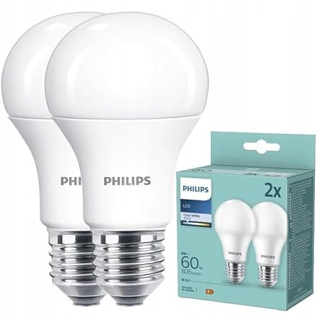 PHILIPS, Satz mit 2x LED-Glühbirne, LED-Lampe, A60 E27 8W 4000K-Neutralweiß CW 806lm, sparlampen, led lampen glühbirne,2 Stück|872016919165500